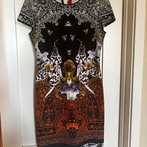 Clover Canyon Black and Orange Ornate Midi Dress